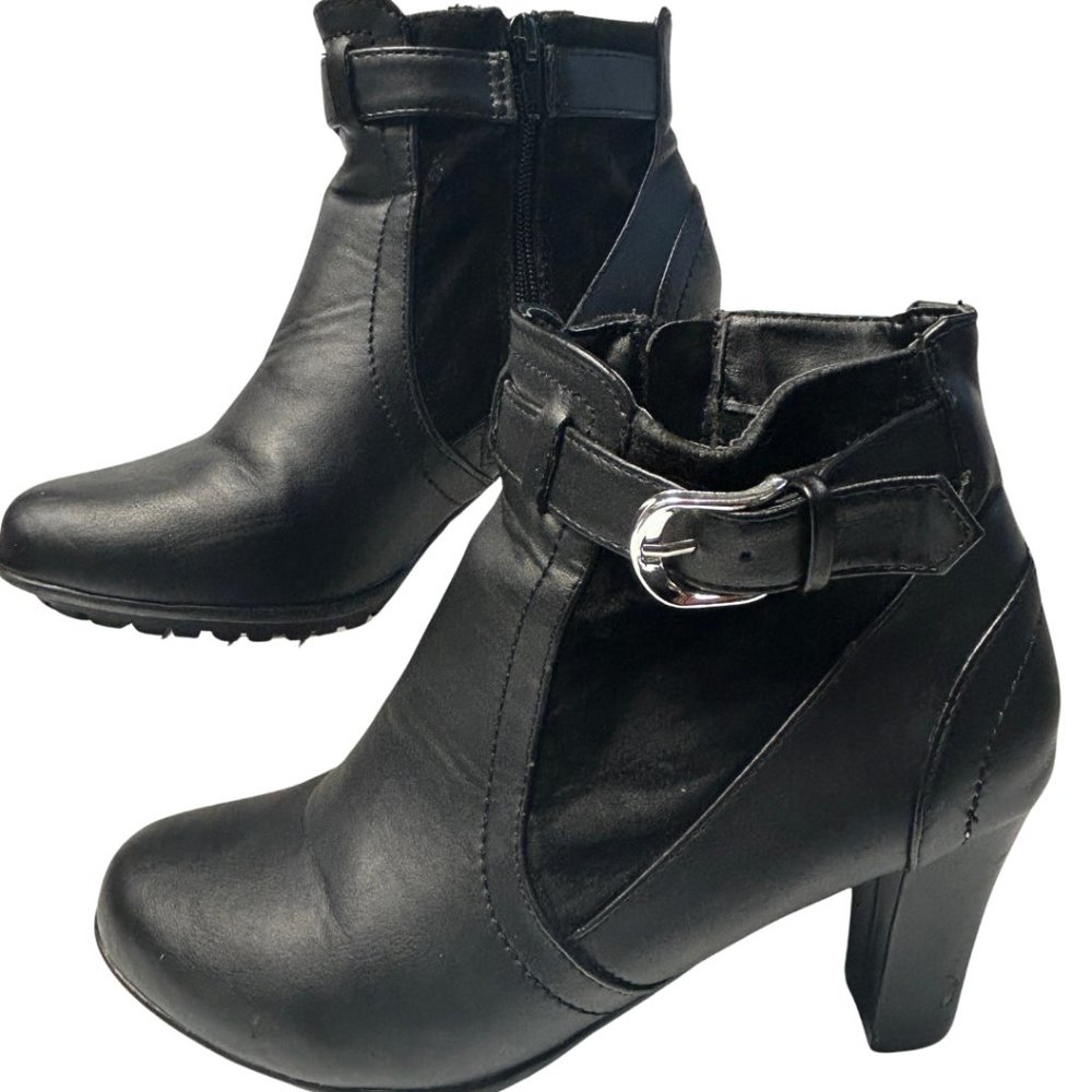 Ankle Boots-Black-Womens-Size 8-Heel 3"-Side Zip-Leather/Suede
